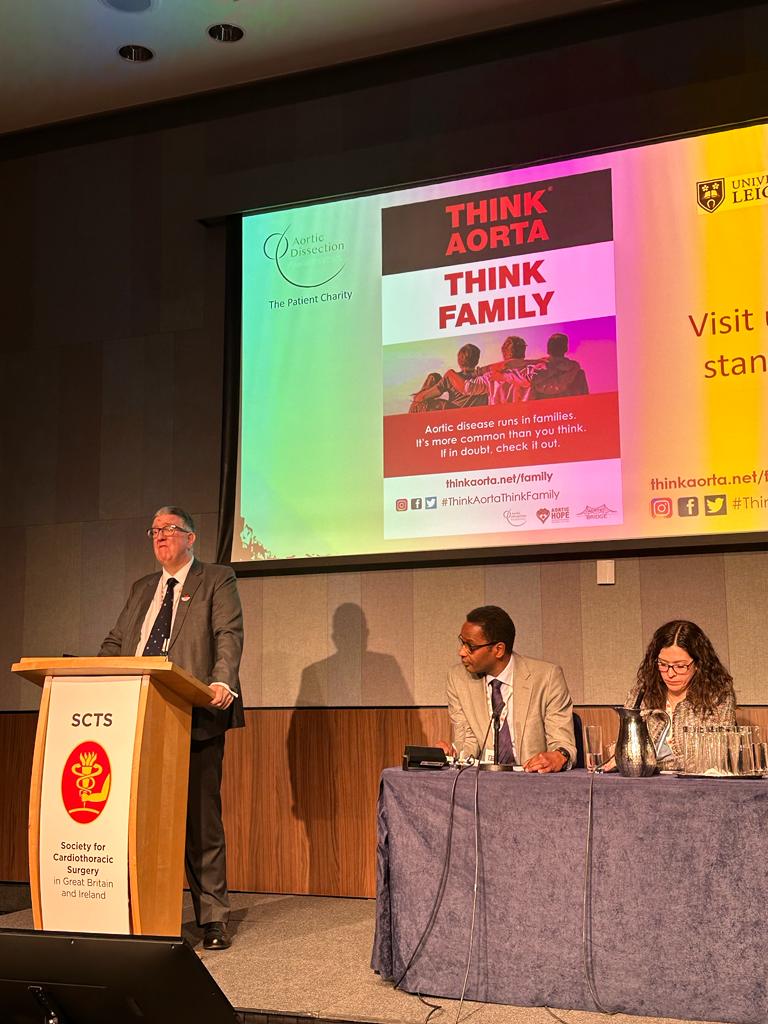 A team of #AorticDissection patients &amp; relatives led by <a href="/Icarus1054/">Gareth Owens</a> launched the #ThinkAortaThinkFamily campaign at the <a href="/SCTSUK/">SCTS UK</a> Annual Meeting #SCTS2023 in Birmingham today. #AortaEd  thinkaorta.net/family