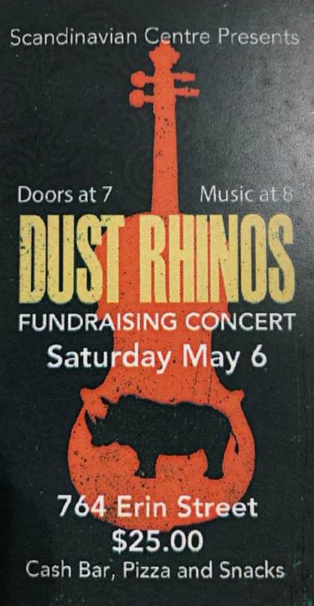 DUST RHINOS <a href="/DustRhinos/">Dust Rhinos</a> at the SCC!! Sat,May 6th,2023, 764 Erin Street. #Winnipeg
Doors open 7pm. Tickets $25/person and must be purchased in advanced,  scandinaviancc@shawcable.com. 
Tickets can be picked up at the door if they're prepaid for.
dustrhinos.com