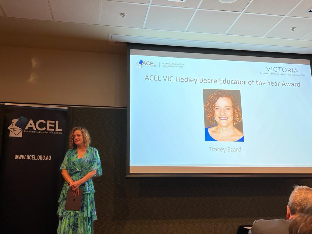 traceyezard's tweet image. So honoured to be awarded the Hedley Beare Educator of the Year 2022 by @ACELVIC last night and to present the oration to an incredible room of collective wisdom and passion for education. Loved sharing the night with other awardees inc @adam_voigt @SophieSpecjal @DrPhilCummins