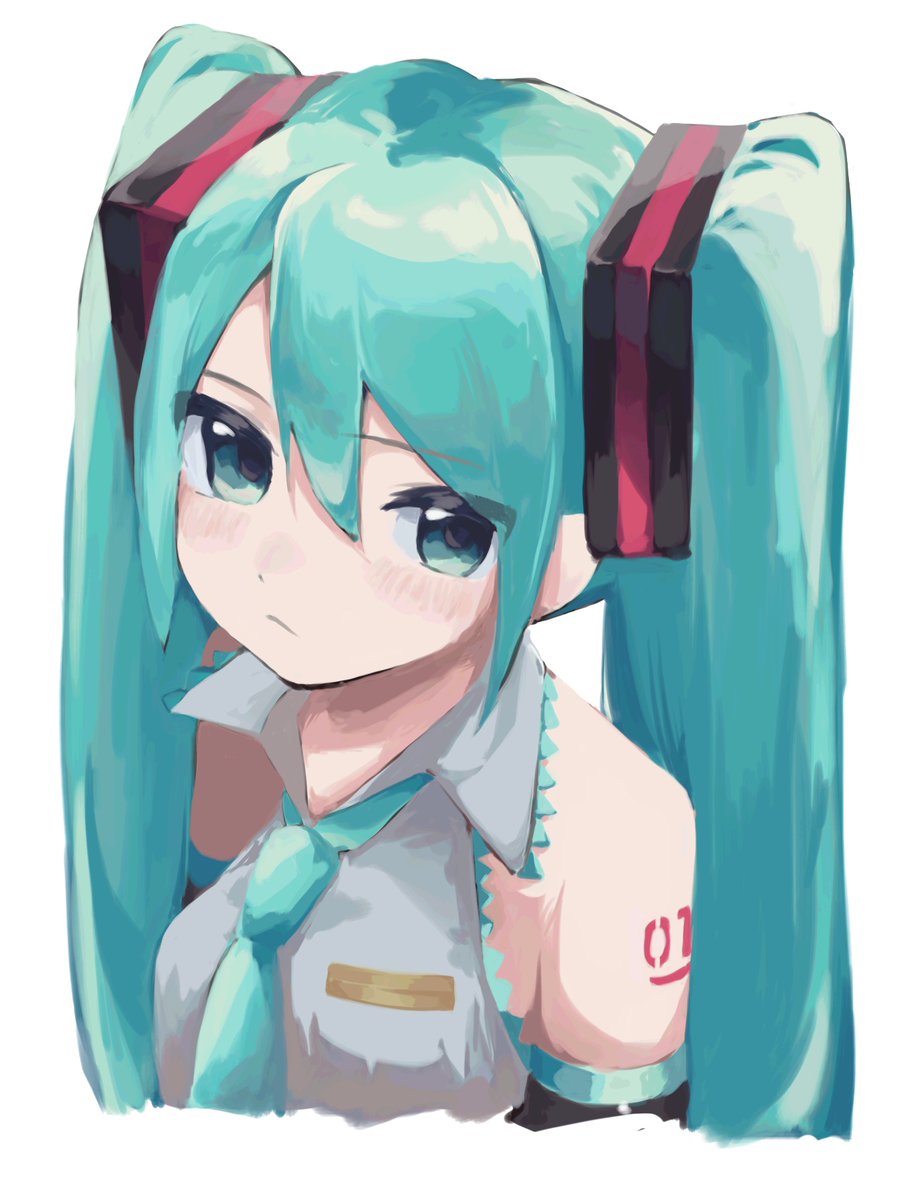 hatsune miku 1girl solo twintails necktie long hair shirt upper body  illustration images