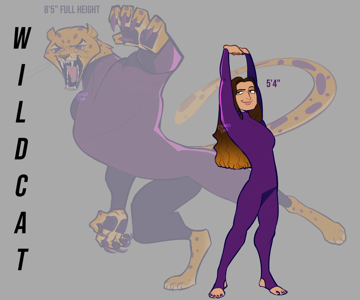 IT'S WILDCAT 🐆💜
my herosona for my own heroverse. she's based off me! big ol werejaguar!