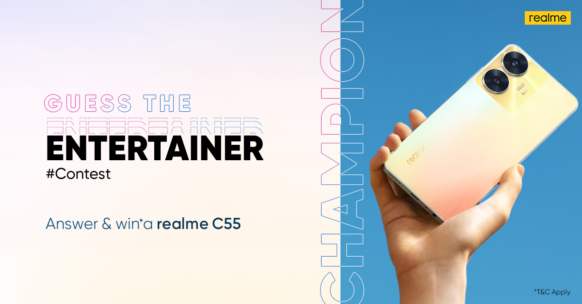 The #EntertainmentKaChampion is coming! Guess the champion feature to win the amazing #realmeC55. Tune into the live stream now. #contest #win #contestalert

Join the live stream: bit.ly/42h8OWy