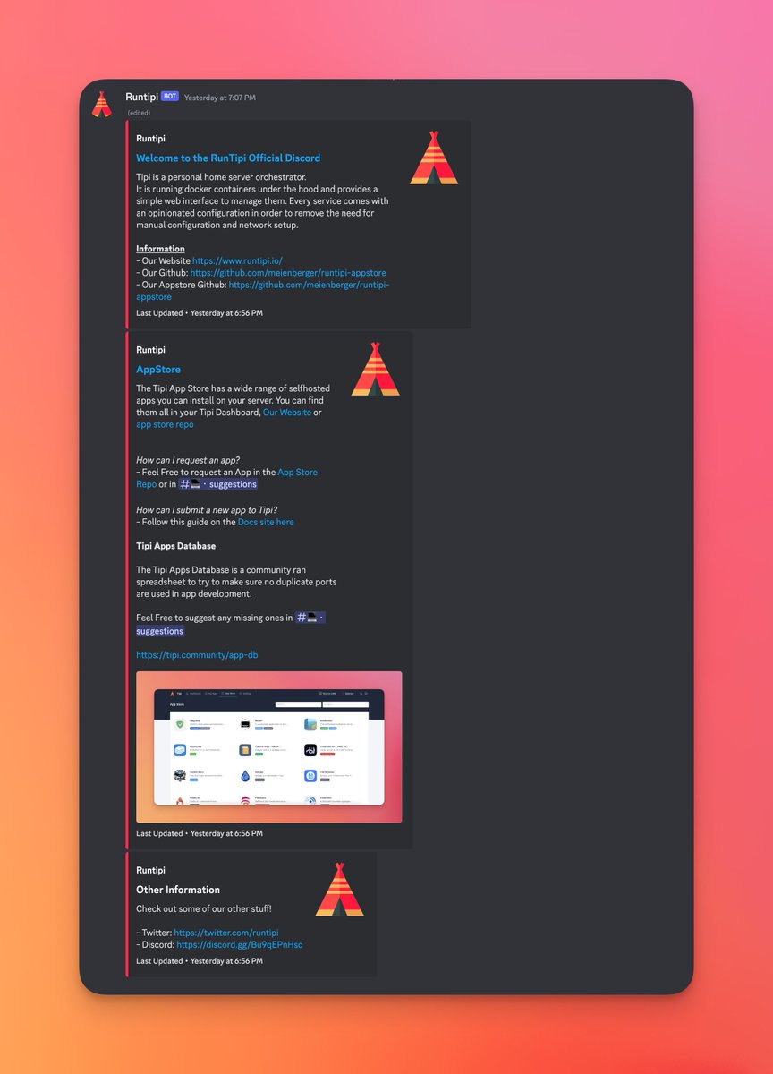 Need help running Tipi? Have an Idea for Tipi? Join our Discord Community!  discord.gg/Bu9qEPnHsc

#selfhosted #docker