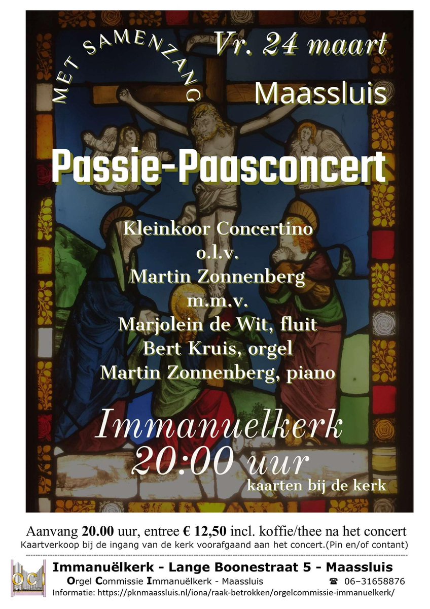 #Passie #Pasen Koor en samenzang <a href="/MarjoleinFluit/">Marjolein de Wit</a> fluit <a href="/BertKruis/">Bert Kruisselbrink</a> orgel @kleinkoorconcertino #Maassluus #Immanuelkerk