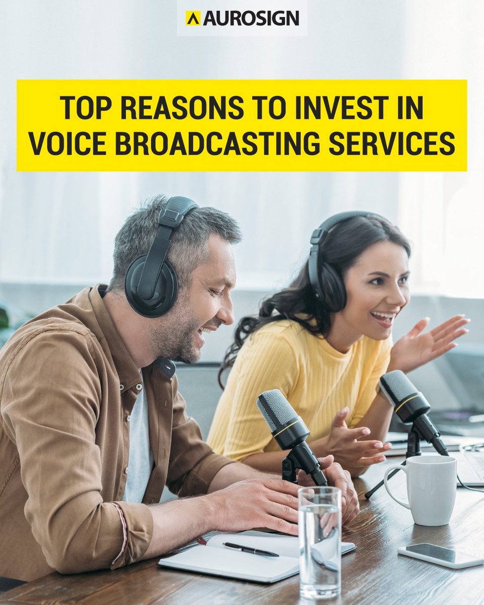 Aurosign's tweet photo. Top Reasons to Invest in Voice Broadcasting Services.
Find out here: https://t.co/8LizKoNFQ2
#voicebroadcastingservices #voicebroadcasting #podcasting https://t.co/OoyRYUA3MW