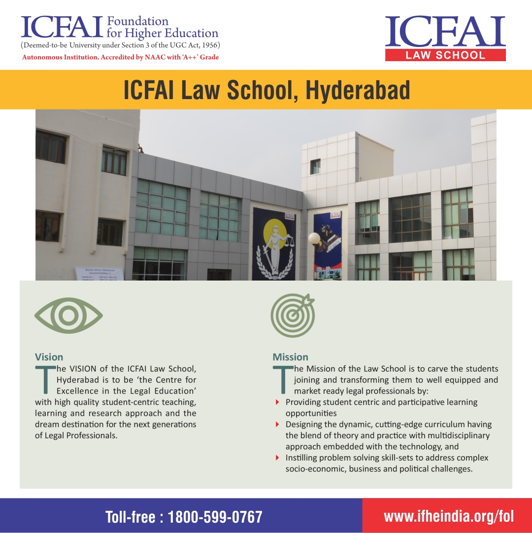 IcfaiLaw's tweet photo. Vision and Mission.
The ICFAI Law School, Hyderabad Offers BA-LLB (Hons), BBA-LLB (Hons), LLM, Ph.D. in Law, and Certificate Courses in Law Programs.
Apply Now @ https://t.co/PeblJCj6Zc

#Admissions2023  #LawCollege #TopLawSchools #LawPrograms #LawAdmissionsHyderabad https://t.co/TfKMqk7aea