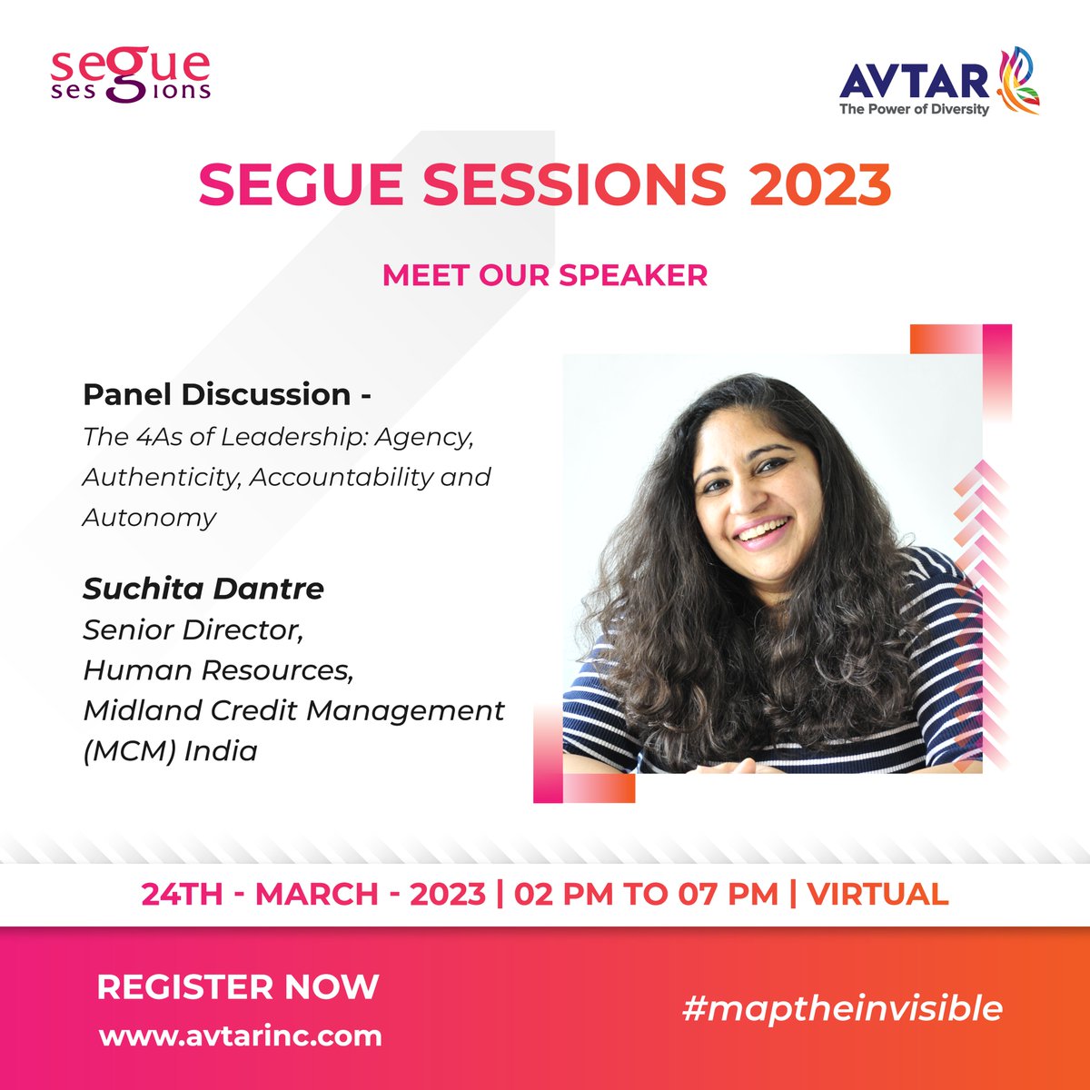 avtarcc's tweet photo. We are thrilled to welcome Suchita Dantre, Senior Director- Human Resources, Midland Credit Management (MCM) India, an Encore Capital Group subsidiary, as a speaker at Segue Sessions 2023 #MapTheInvisible. (1/5) https://t.co/ZeMdJVlwRv