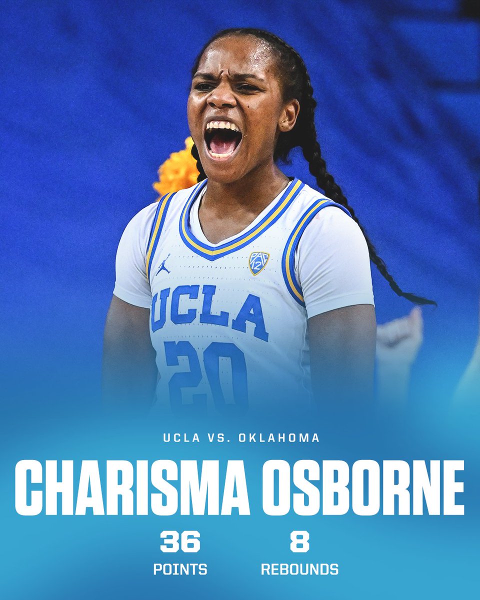 A career night for Charisma Osborne:

✅ career-high 36 points
✅ most points by a <a href="/UCLAWBB/">UCLA Women's Basketball</a> player in tourney history
✅ most points by a player in the women's tourney thus far