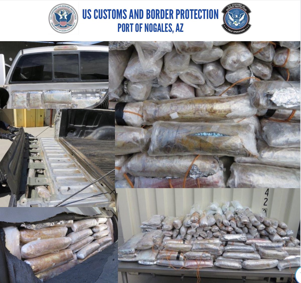Two days, two huge loads, 2.5 million fentanyl pills.
 
On Friday, CBP officers found approximately 829,000 fentanyl pills in the quarter panels of a car.

On Saturday, officers took down approximately 1,663,040 fentanyl pills hidden throughout a pickup truck.