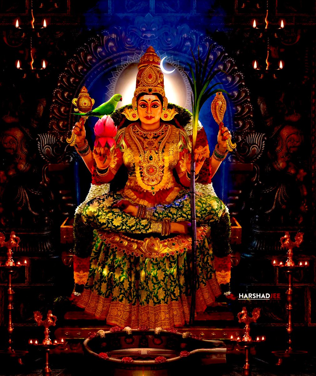 Meenakshii Devi is one of the 3 deites known as akshitrayii , meaning  the other 2 being Kamakshii & Visalakshii. She is the 3rd eye of knowledge Green color of #Meenakshiamman representing the grossness !! 

Meenakshi- The women with beautiful eyes like those of fish