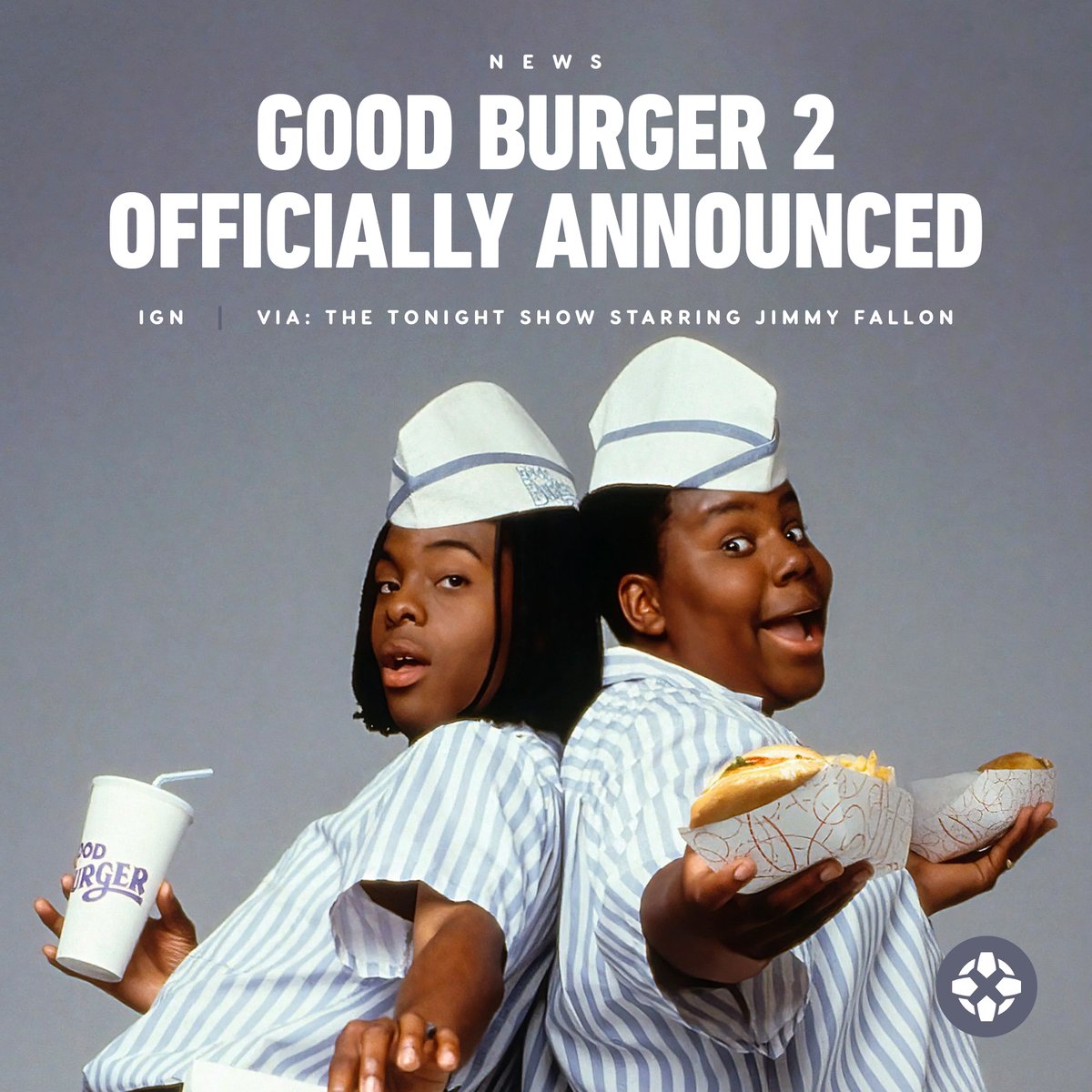 IGN's tweet image. "Welcome to Good Burger, home of the Good Burger... part TWO!" - Kel Mitchell alongside Kenan Thompson as they announced a sequel to Good Burger, which came out over 25 years ago. | bit.ly/400hpv7