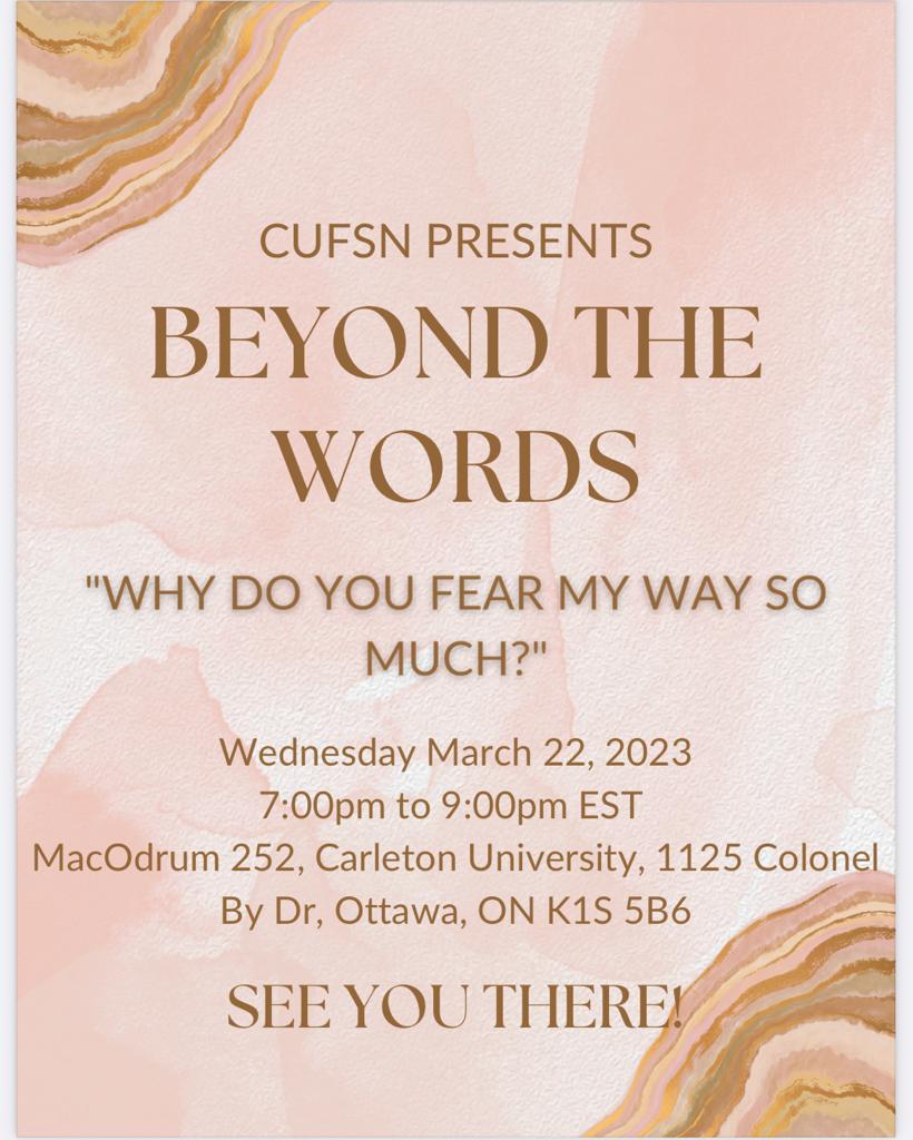SARCarleton's tweet photo. CUFSN and SAR Carleton invite you to attend "Beyond The Words", an open mic night happening right on campus!

We are accepting acts until the minute our night starts! Register here: https://t.co/EQRGmniatE https://t.co/1YIbelFjFZ