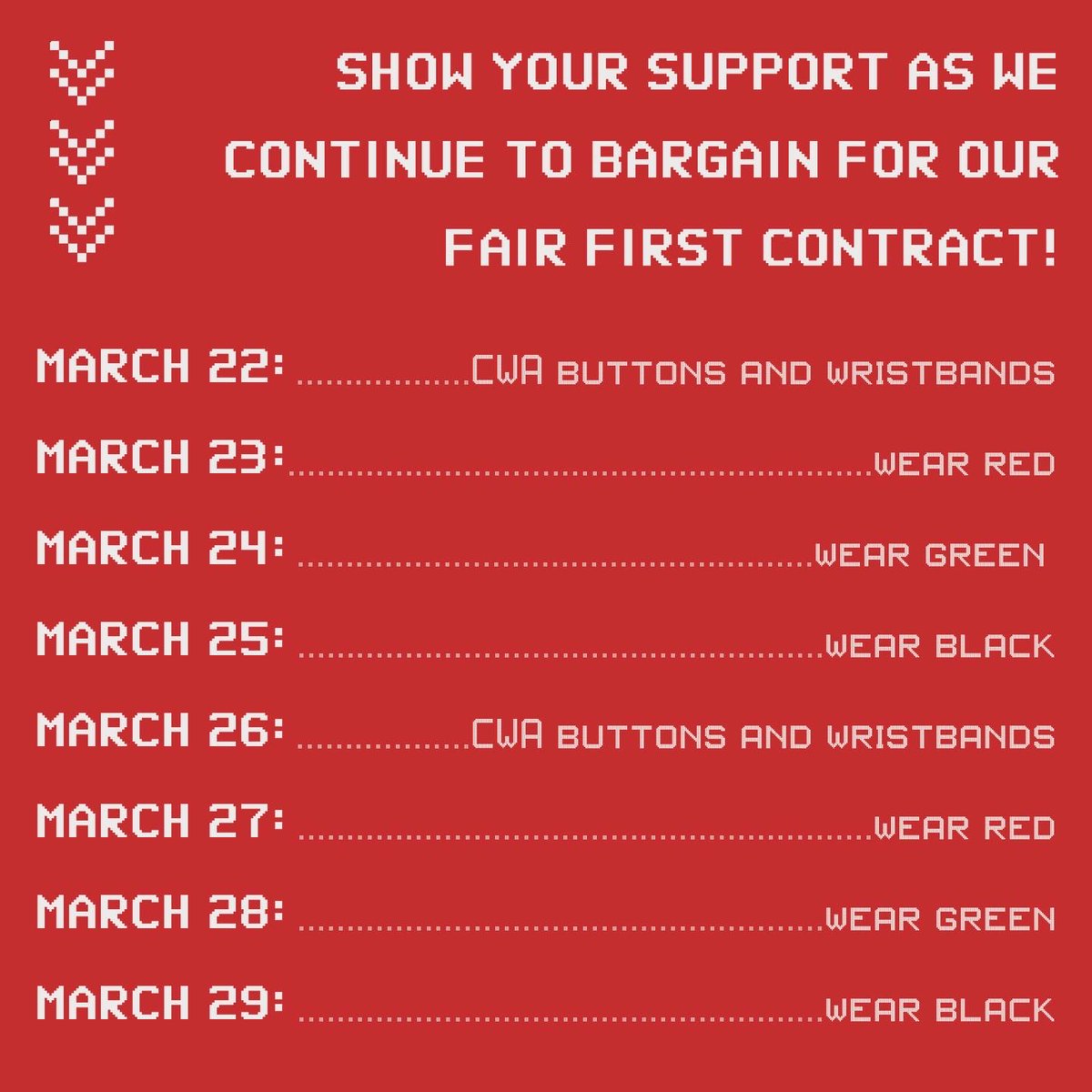 We are looking forward to our next round of bargaining for our fair first contract! Show us you stand with us! ✊🏽 #cwa