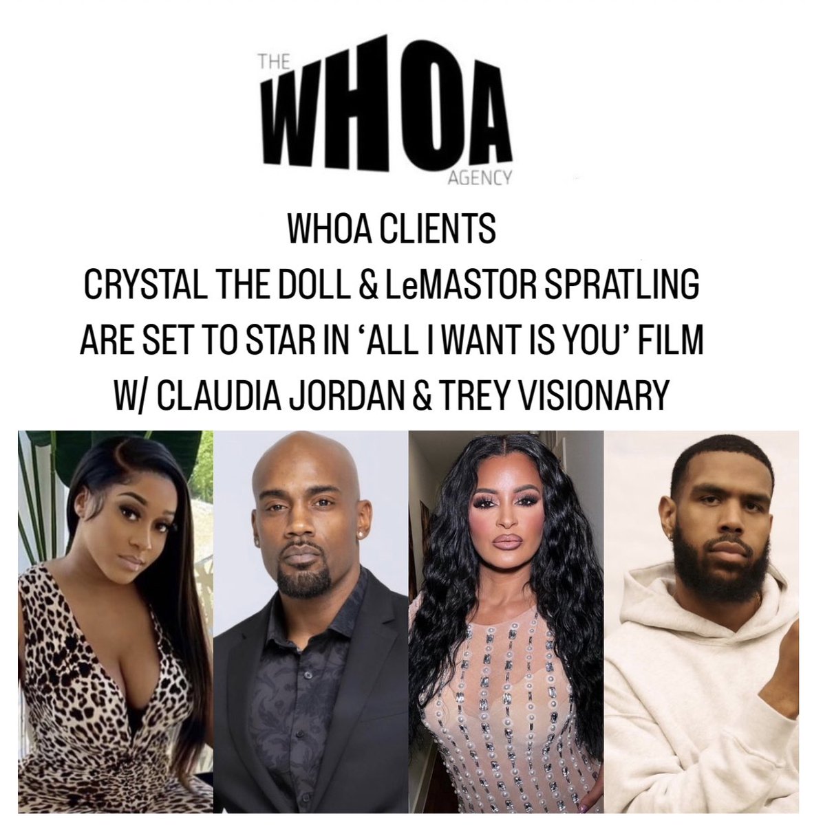 TheWhoaAgency's tweet photo. Congratulations !! @CrystalTheDoll_ @2BUnpredictable @claudiajordan  Trey Visionary 💫✨🎬❕#TeamWHOA https://t.co/JxoOT463LF