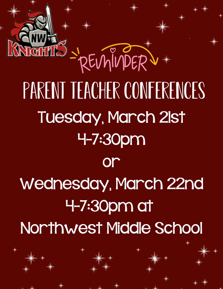 NWMS_Knights's tweet photo. Northwest Families, 
Please be sure to join us for Spring Parent Teacher Conferences! https://t.co/Ic3r1a4Gur