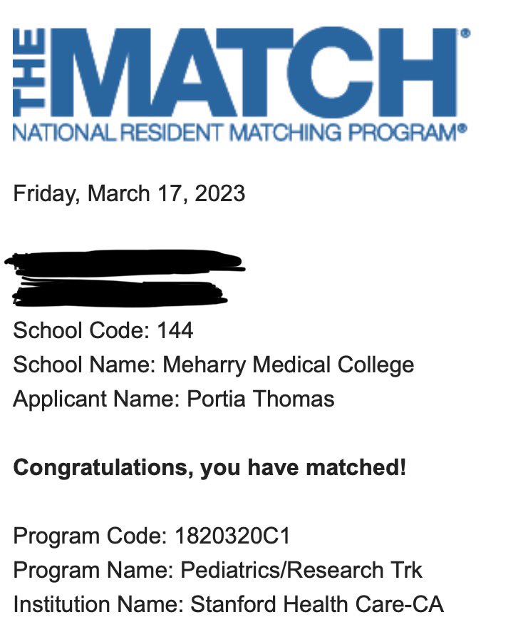 PortiaLThomas's tweet image. I AM GOING TO STANFORD!! 

Excited &amp;amp; humbled to have matched into a Pediatric Physician-Scientist Training Program at my #1 @StanfordMed. One step closer to being a pediatric neuro-oncologist! 

#meharrymade #Match2023 #pedsmatch2023 #RYSMEHARRY #MedTwitter #blackincancer #MDPHD