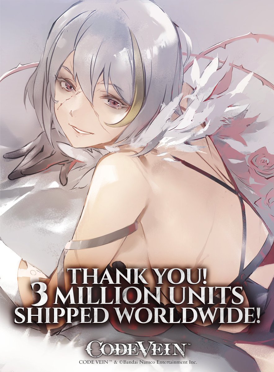 BandaiNamcoSEA's tweet photo. [Celebrating 3 Million Units]
#CodeVein has surpassed 3 million copies shipped worldwide!
Thank you to all the fans who supported us and played the game.
We hope you enjoyed the journey just as much as we did 😊

#BandaiNamco https://t.co/7XlJOpym86