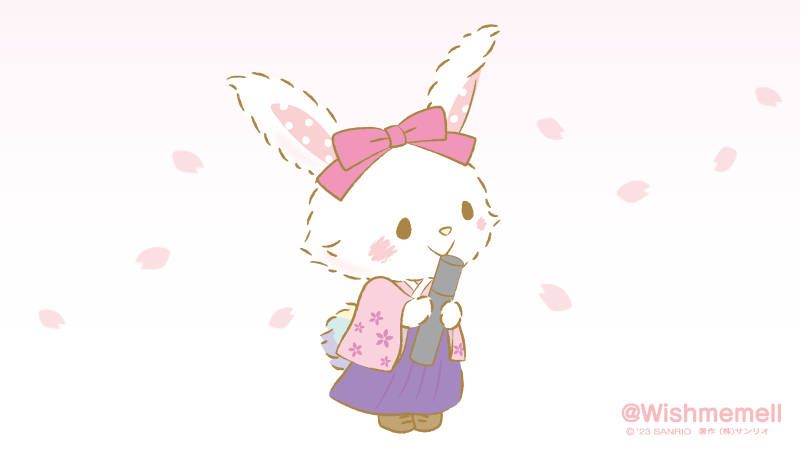 japanese clothes rabbit solo simple background white background petals bow  illustration images