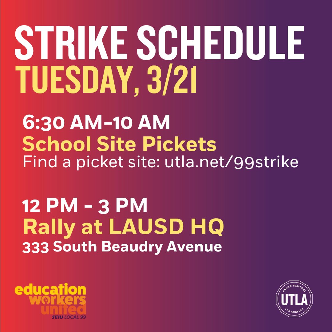 UTLAnow's tweet photo. School workers have made it clear that we will not put up with the district's disrespect and abuse anymore. We are proud to be going on a solidarity strike with @SEIULocal99 tomorrow through Thursday.

We will be out on the streets every day. Learn more: https://t.co/tJtoHUrPsK https://t.co/6bsDqIxtei