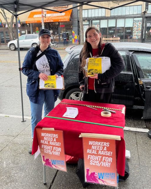 joanifex's tweet photo. Help unionizing workers win a union at Amazon’s most important facility with @wrkrsstrikeback! Some people saw us setting up and on the spot two signed up to get involved with our week of action: https://t.co/KEr0mBhuUZ

#UnionizeAmazonKCVG and unionize Amazon everywhere! https://t.co/O9CmgMG0lq