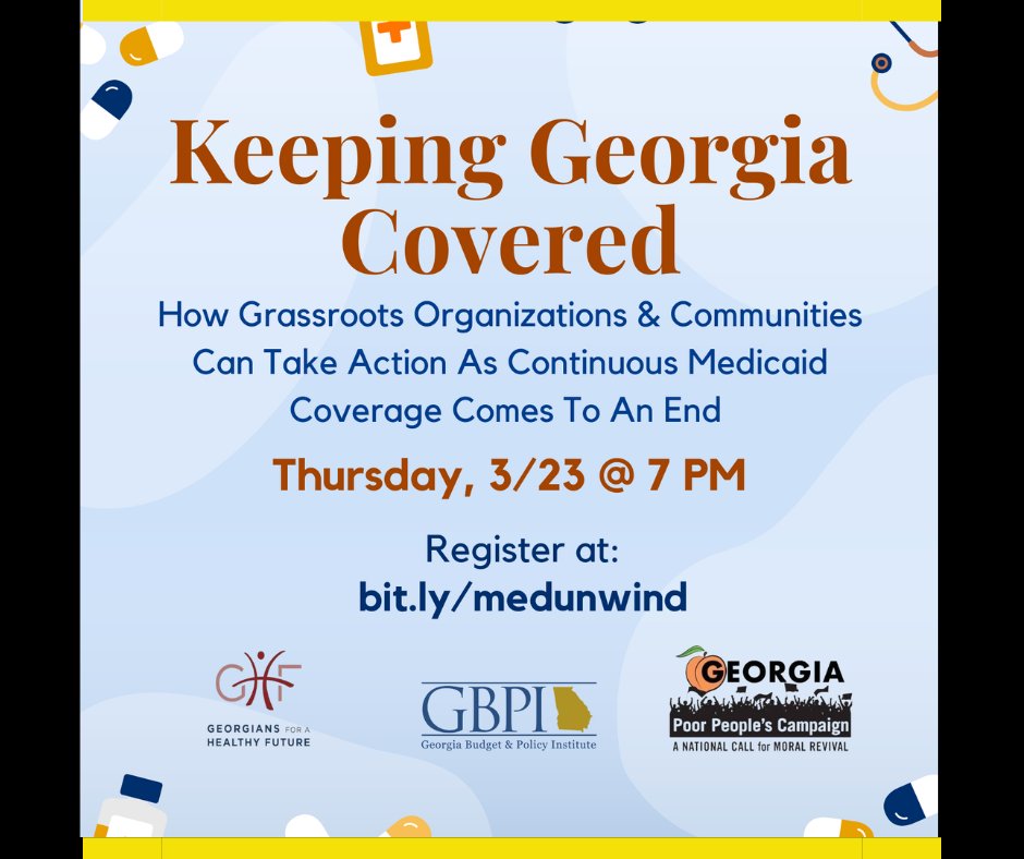 ProtectVoteGA's tweet photo. Your votes matter and so does your healthcare! 🩺Thousands of Georgians risk losing Medicaid coverage on April 1, 2023. Take action today to make sure you and your loved ones are covered. Check out this upcoming event!
#ProtectTheVoteGA #Medicaid #StayInformed #gapol https://t.co/DWqDd6w9l5