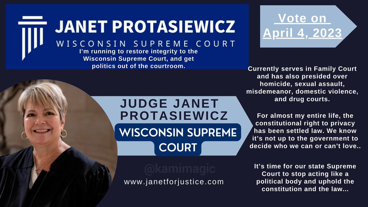 Quen231's tweet photo. The media isn’t covering the Wisconsin Supreme Court race. Democrat Janet Protasiewicz has a chance to balance the Court to favor Dems. She’s running against Republican Daniel Kelly. Kelly was involved the fake electors scheme. Please vote early or on April 4th!! #Maddow https://t.co/M3ll8FJnt9