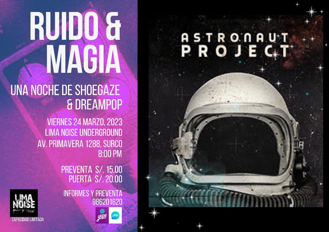 astronautperu's tweet photo. Este viernes 24 de marzo tocamos con banda completa en Lima Noise (Av. Primavera 1288 Santiago de Surco). Esperamos verlos ahí! (Info en flyer)
#AstronautProject https://t.co/rJyMNFsHcy
