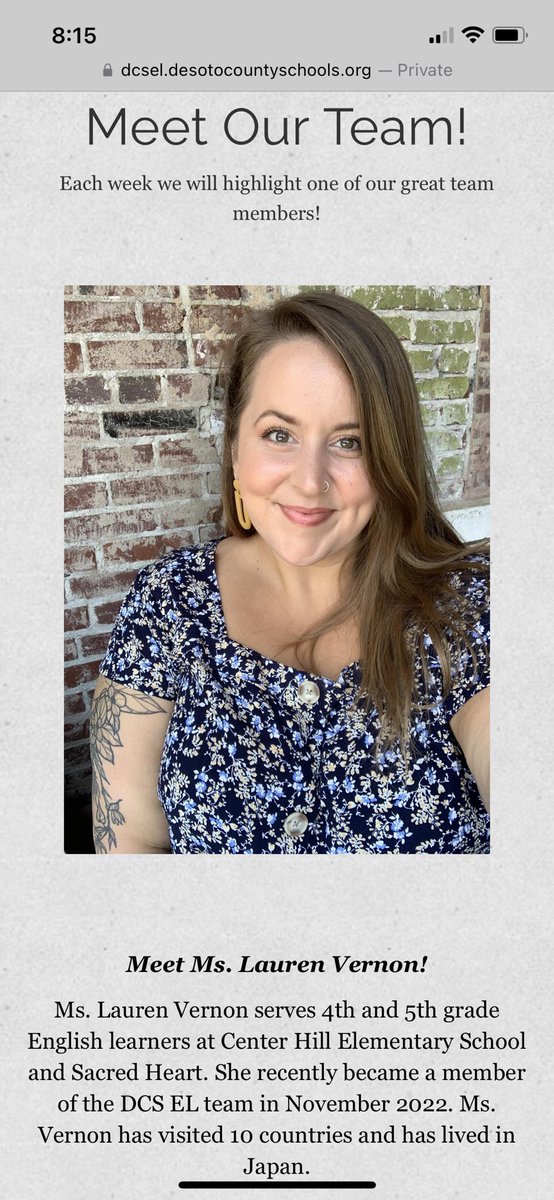 Meet Ms. Lauren Vernon!

Visit our website for our weekly teacher highlight &amp; other EL info #TeamDCS