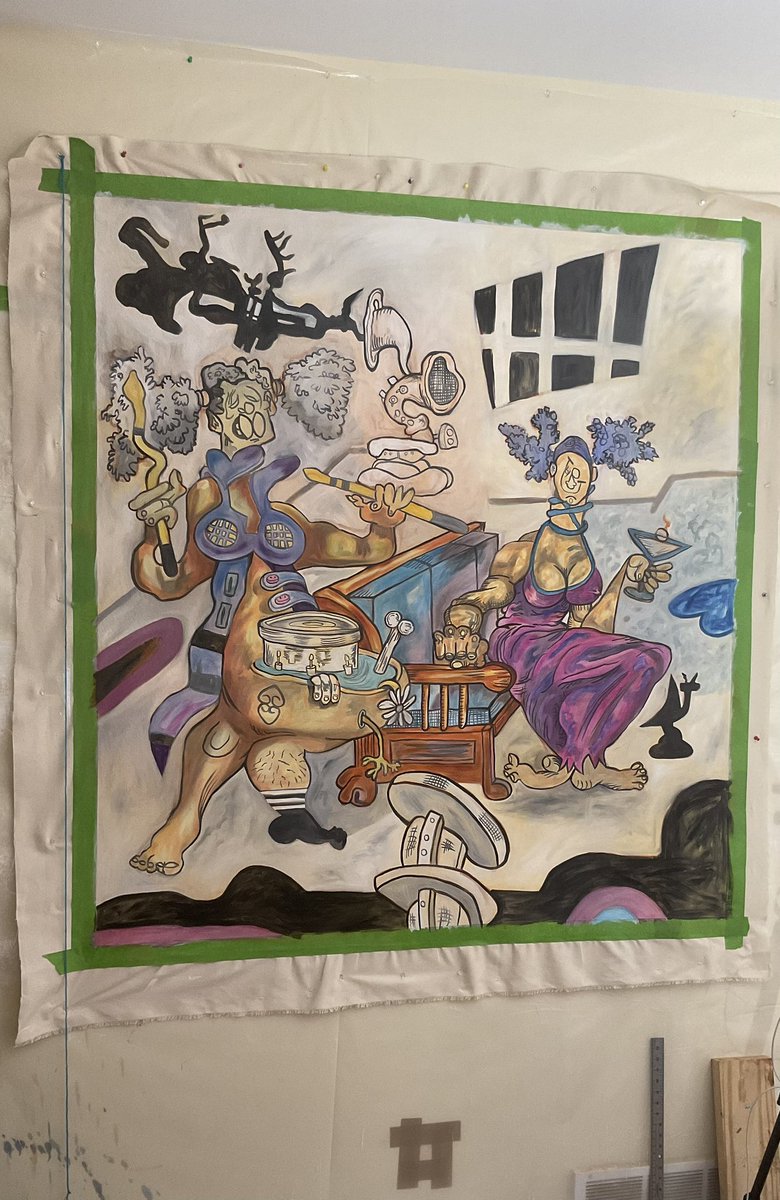 I think my color choices and paint mixing is going well today.   I’m going to work on a few more sections and call it a night. The goal is to get my first layer of color complete this week. #contemporaryart #afrofuturism #FineArtNfts #WIPS