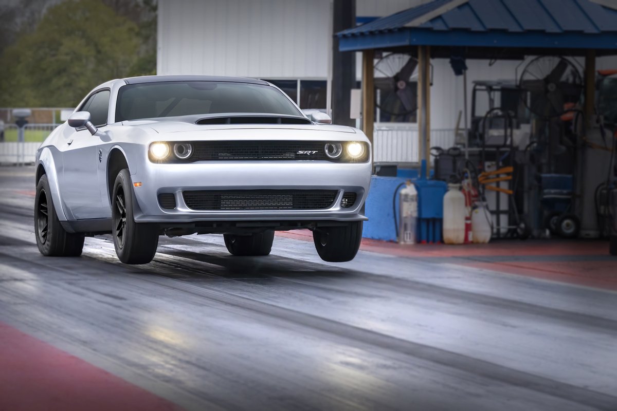 StellantisNA's tweet photo. Welcome the @Dodge #Challenger SRT Demon 170, the brand’s final Last Call model, just revealed at the @Roadkillshow Nights Vegas performance festival. Packed with a 945 lb.-ft. production #HEMI® engine and 1,025-horsepower. #DodgeLastCall 

Details: https://t.co/IriaRNiakk https://t.co/4pqudhaX6w