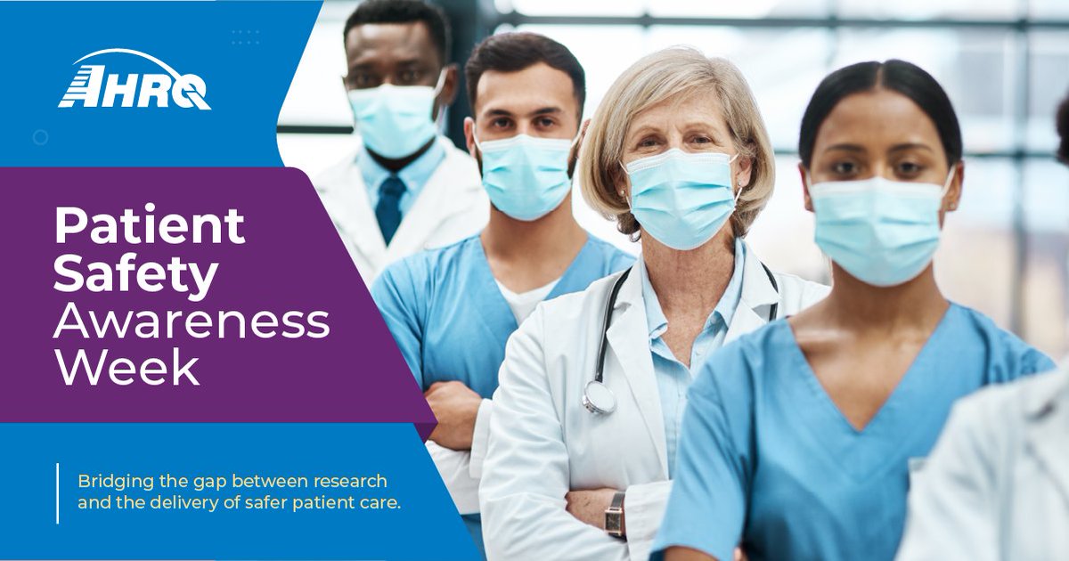 AHRQGov's tweet image. March 12-18 was Patient Safety Awareness Week. In celebration, #AHRQ highlighted the work we do to make care safer for all Americans. #PSAW23 Check it out: ahrq.gov/patient-safety…