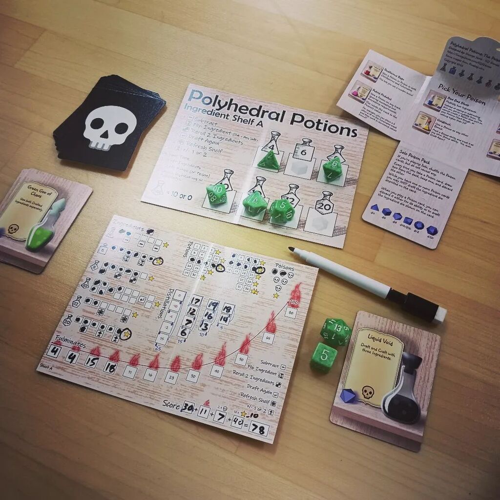 TheIndigoRider's tweet photo. Playing Polyhedral Potions with the Poison Pack expansion tonight while the boys are at their Scout meeting. Pick up your copy at @thegamecrafter today! — view on Instagram https://t.co/rfvGJLnB3d https://t.co/AeFsiXYOd4