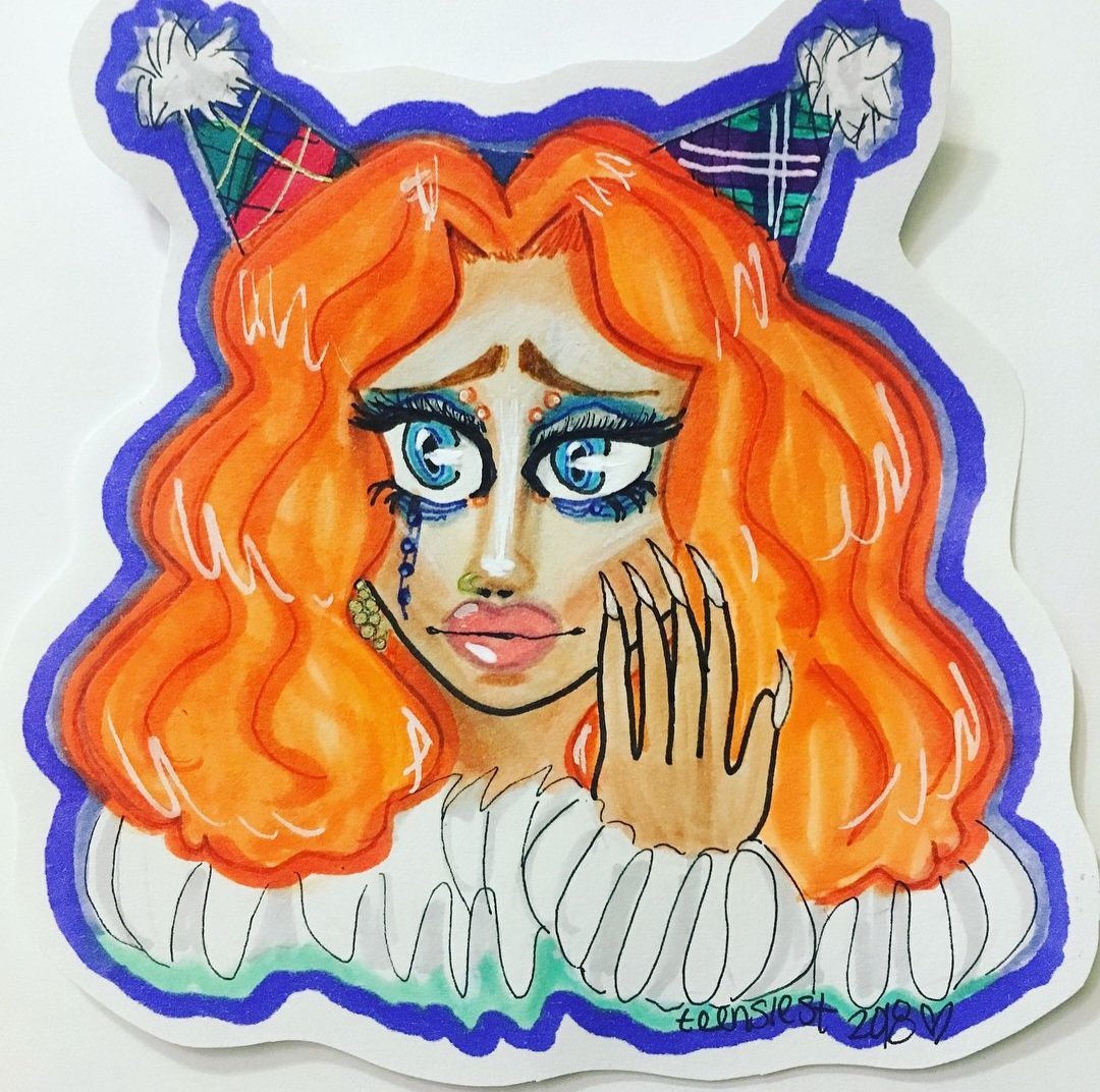 ghostpoot's tweet photo. old art incoming but i've apparently drawn 4 drag race clowns 🤡 https://t.co/hBRGTAPzKG