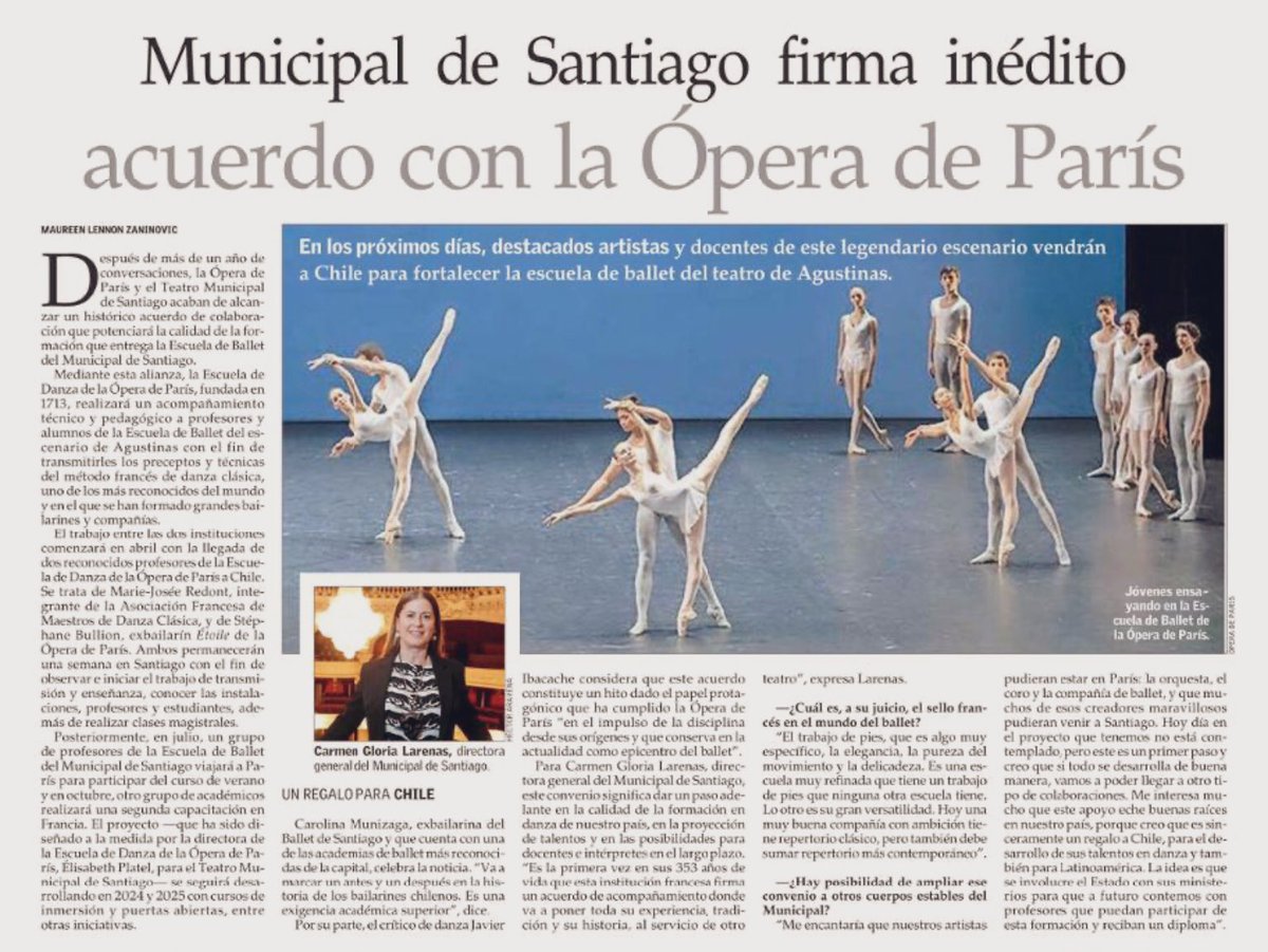 Acuerdo <a href="/operadeparis/">Opéra de Paris</a> y <a href="/MunicipaldeStgo/">Teatro Municipal de Santiago</a> beneficiará al <a href="/BalletdSantiago/">Ballet de Santiago</a> 
<a href="/OLA_opera/">Ópera Latinoamérica</a> <a href="/CarmenLarenasF/">Carmen Gloria Larenas</a> <a href="/maureenlennon/">Maureen Lennon Z</a> <a href="/IraciHassler/">Irací Hassler Jacob</a>