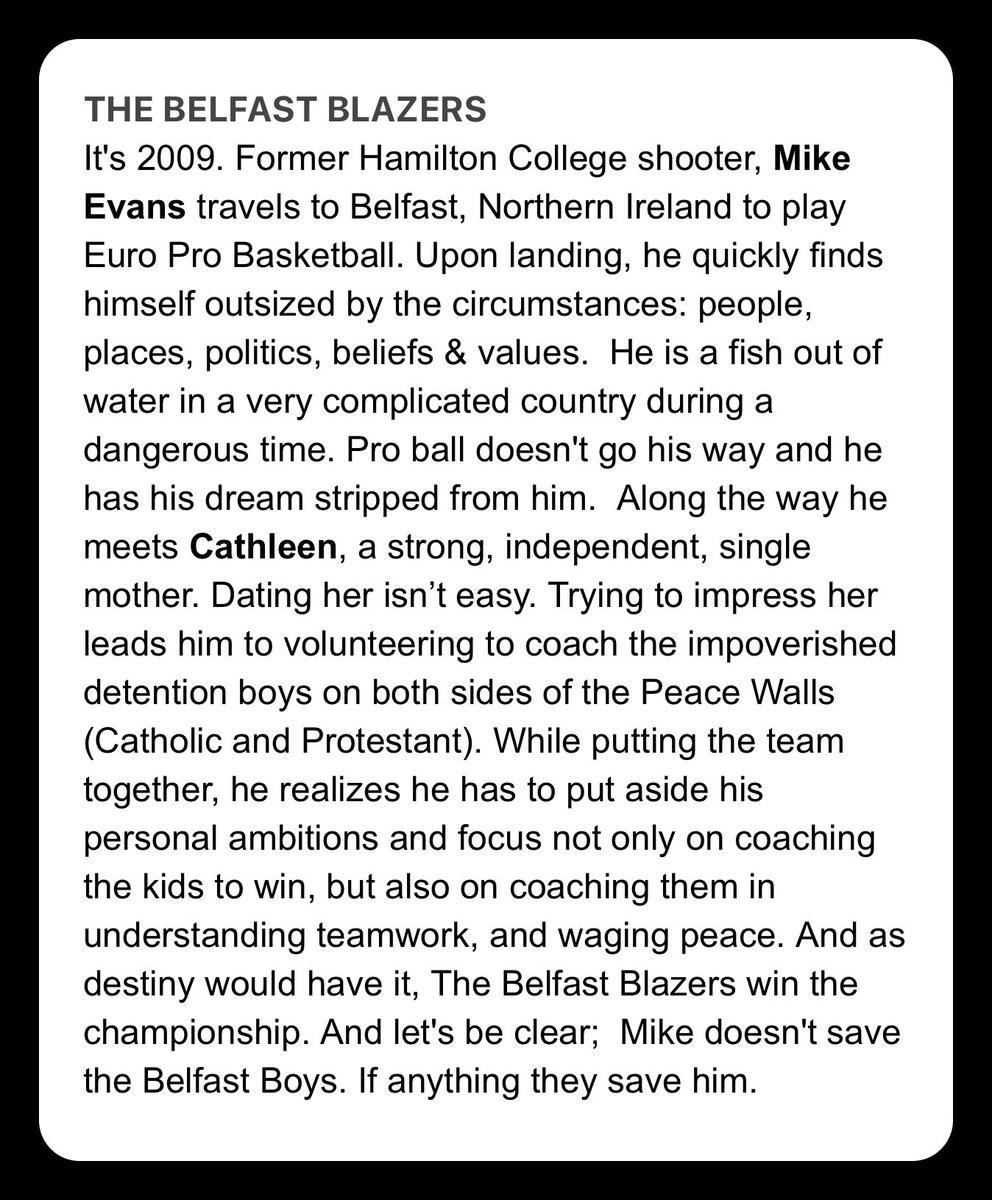 If you love 

HOOSIERS and DANGEROUS MINDS

you’ll love

THE BELFAST BLAZERS

(based on a true story)

in the spirit of my mantra of Peace, Love, and Understanding… 

Link to script:
drive.google.com/file/d/1wdit9F…

amazon.com/Belfast-Blazer…

<a href="/fullcourtpeace/">Full Court Peace</a> 
<a href="/ThumbleNiz/">NKW</a> 
<a href="/theJasperGrey/">Jasper Grey</a>