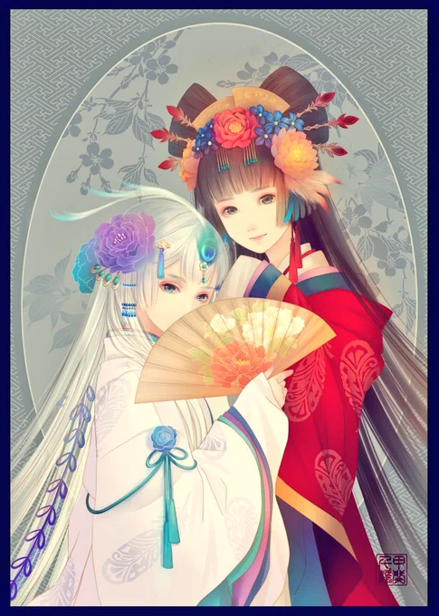 鳳凰と白孔雀 #イラスト  #創作和風 