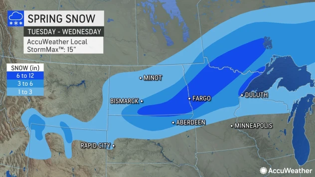 The heaviest snow will encompass much of North and South Dakota throughout the day Tuesday before the snow expands into Minnesota, Wisconsin and northern Michigan Tuesday night and Wednesday. https://t.co/ILwZQiZDob https://t.co/HatbhNsBKz