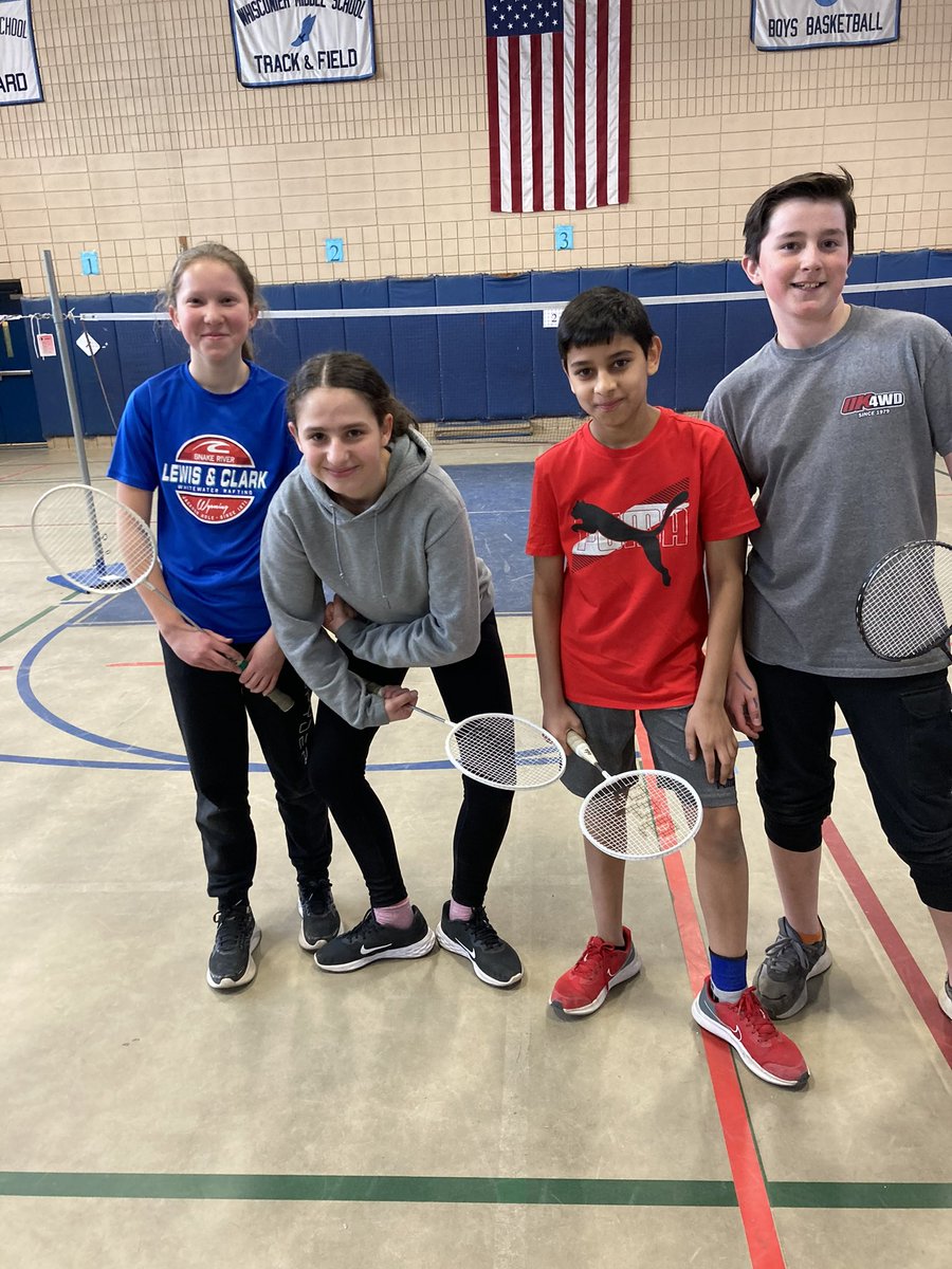 WhisconierMS's tweet photo. Congrats to Zayan and Bryan for wining the 6th grade badminton  championships. Also, great job by our runner-ups Julia and Doarsa. https://t.co/kIFbfdz4od