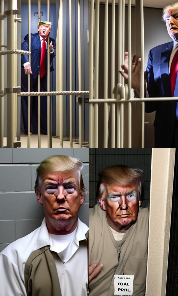 deadcompetition's tweet photo. "President Trump in prison cell as a prisoner 2024 - made with @NightCafeStudio 

https://t.co/3dod5zESDT

#aiart #nightcafe #digitalart https://t.co/3dod5zESDT https://t.co/nOyrIn7m3D