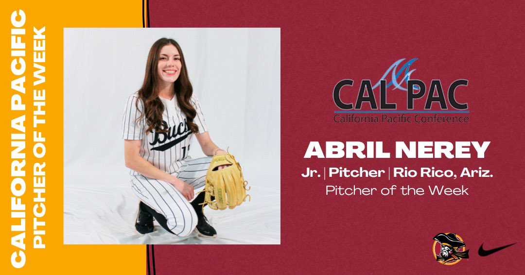 ParkBuccaneerSB's tweet photo. CAL PAC PITCHER OF THE WEEK- Abril Nerey 🔥🔥😎 she was 3-0 on the week, in 31 innings pitched allowing only 2 runs 🤩 Congrats @uhbrill ! https://t.co/k7OujxPDtD