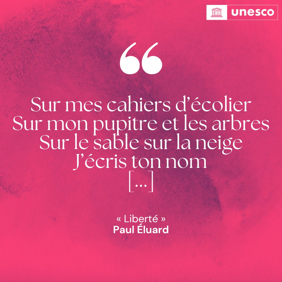 Le 21 mars, c'est la #JournéeMondialeDeLaPoésie !

Célébrons la poésie, elle a le pouvoir de nous rappeler la beauté qui nous entoure &amp; la résilience de l’esprit humain.

📝 on.unesco.org/2DGgPId #PartagezLaCulture