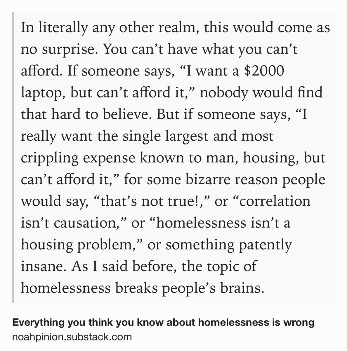 zsl's tweet image. Dispelling common myths about the causes of homelessness. noahpinion.substack.com/p/everything-y…