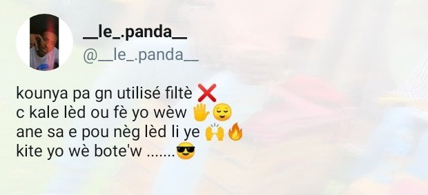 __le_panda_'s tweet photo. Kale lèd ou🙌
kite yo wè bote'w 😎🔥 https://t.co/PT5ftE7dAO
