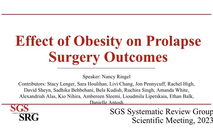 <a href="/GynSurgery/">Society of Gynecologic Surgeons</a> #SGSSRG systematic review group presentations today by <a href="/nringel/">Nancy Ringel, MD, MS, FACOG</a> and Sunil Balgobin on enabling tech for vaginal surgery and obesity in urogynecologic surgery. Kudos to them for all their hard work. Passing the torch to <a href="/ankitaguptamd/">Ankita Gupta</a>