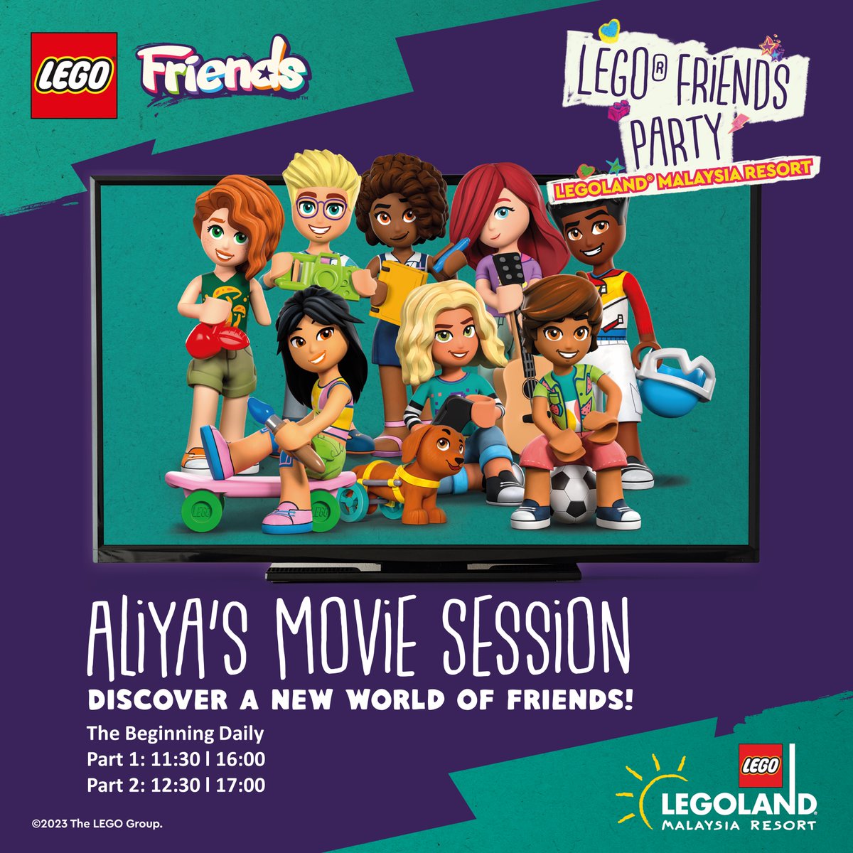 LEGOLAND_MY's tweet photo. Let’s discover a New World of Friends with Aliya in the movie session with Aliya’s ! 😍😘😍😘 From now till 9 Apr 2023 only at LEGOLAND Malaysia Resort. 
Time: 11.30am, 12.30pm, 4.00pm &amp; 5.00pm
#FriendsParty #LEGOFriends #LEGOLANDMalaysiaResort #NewLEGOFRIENDS #LEGOFriendsParty https://t.co/DcvtBAdDtB