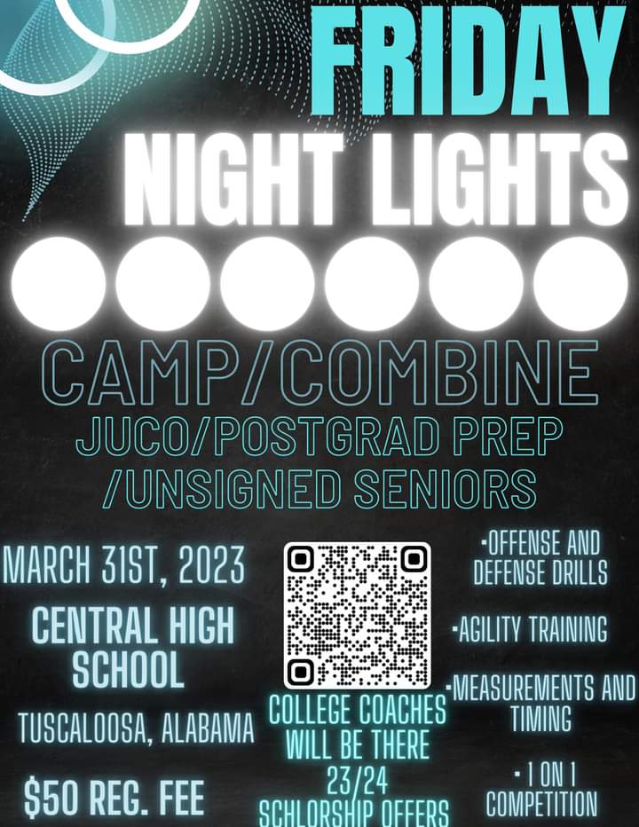 Juco and Post Grad Prep Players, Unsigned Seniors Friday Night Lights! Great Opportunity to earn a 23 or 24 mid year Offer. Every Level of Football d1 Down Coaches will be in attendance. Dont miss out. Register Today