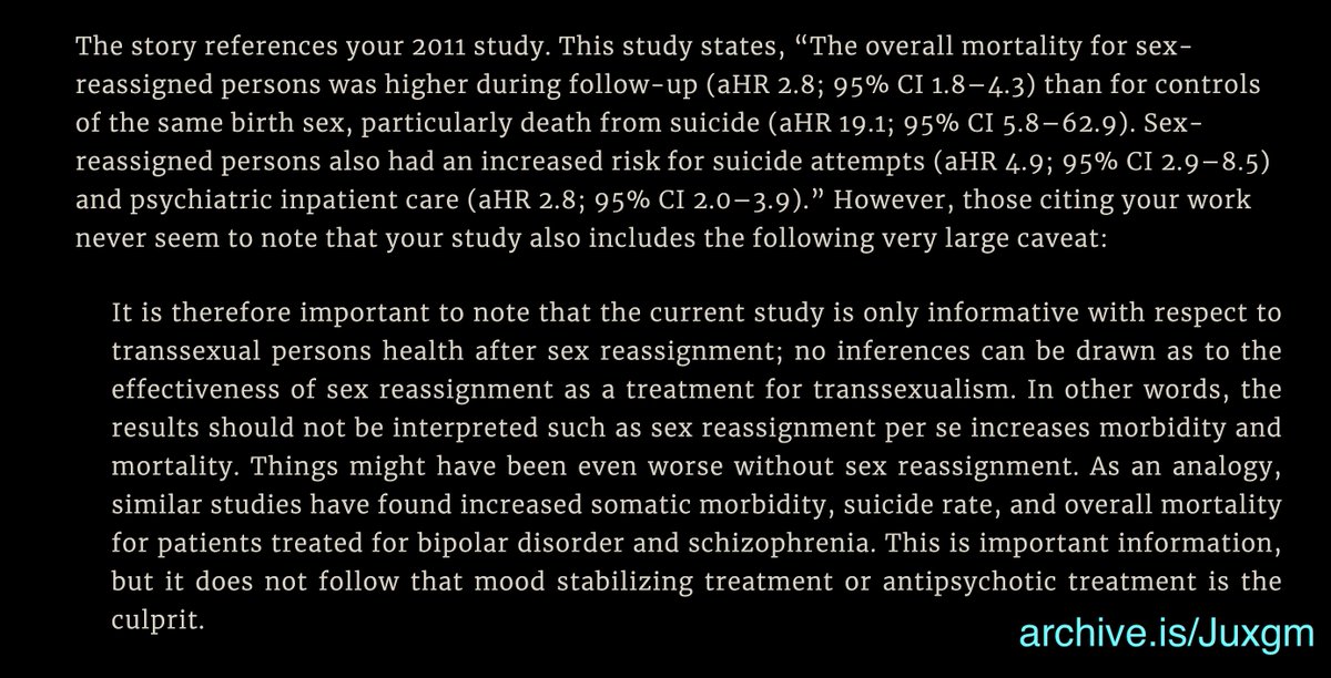 DumbSci's tweet photo. @CWDandAJD @_oatc_ @equitynurse @AGAndrewBailey The lead author of that study, Dr. Cecilia Dhejne, has already addressed this misinformation.

"Medical transition alone won’t resolve the effects of crushing social oppression: social anxiety, depression and posttraumatic stress."
https://t.co/NJt83COutL
https://t.co/kJwP7d5Isf https://t.co/vfRweUA8oN