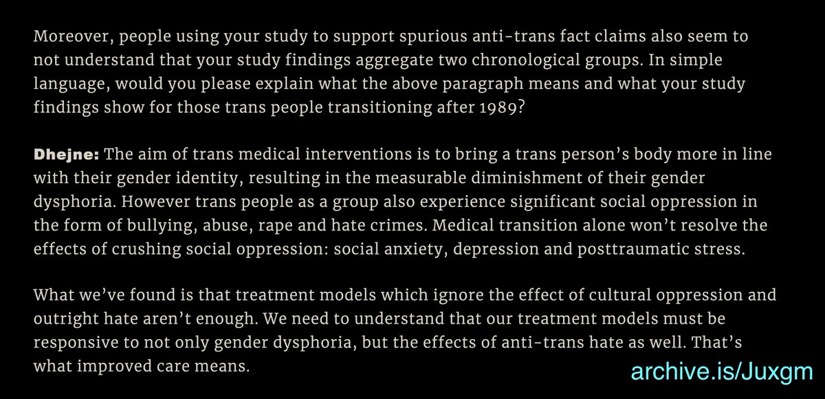 DumbSci's tweet photo. @CWDandAJD @_oatc_ @equitynurse @AGAndrewBailey The lead author of that study, Dr. Cecilia Dhejne, has already addressed this misinformation.

"Medical transition alone won’t resolve the effects of crushing social oppression: social anxiety, depression and posttraumatic stress."
https://t.co/NJt83COutL
https://t.co/kJwP7d5Isf https://t.co/vfRweUA8oN
