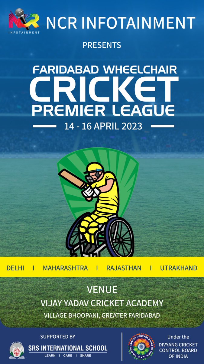 First time in Faridabad NCR Infotainment is organising Faridabad Wheelchair Cricket Premier League
@ianuragthakur  #AnuragThakur #DivyangcricketcontrolboardofIndia