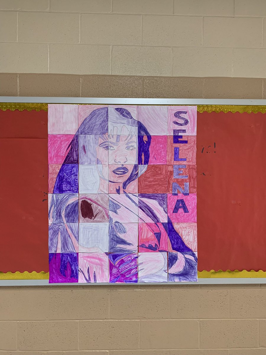 Mrs_SernaTX's tweet photo. For Women’s History Month our class learned about Selena Quintanilla Perez and worked on a collaborative poster to honor her. They did a wonderful job. Tomorrow, we will write and illustrate a short paper giving facts about the Queen of Tejano music. #WomensHistoryMonth https://t.co/cxHkewe50v